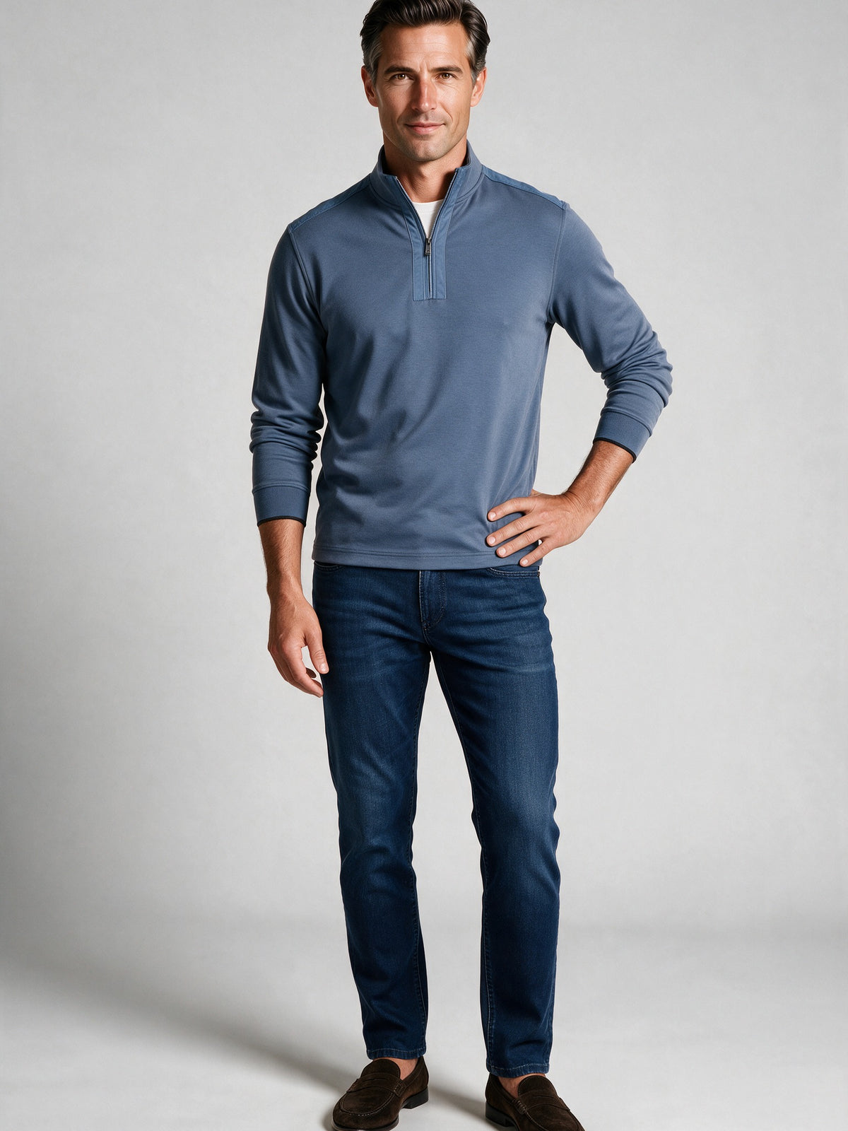 Bugatchi Soft Touch Quarter-Zip Knit, Steel – view 3