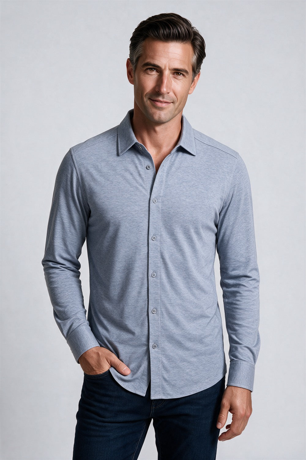 Raffi Aqua Cotton Marquee Shirt in Steel | Mondo Uomo Naples FL #Color_Steel