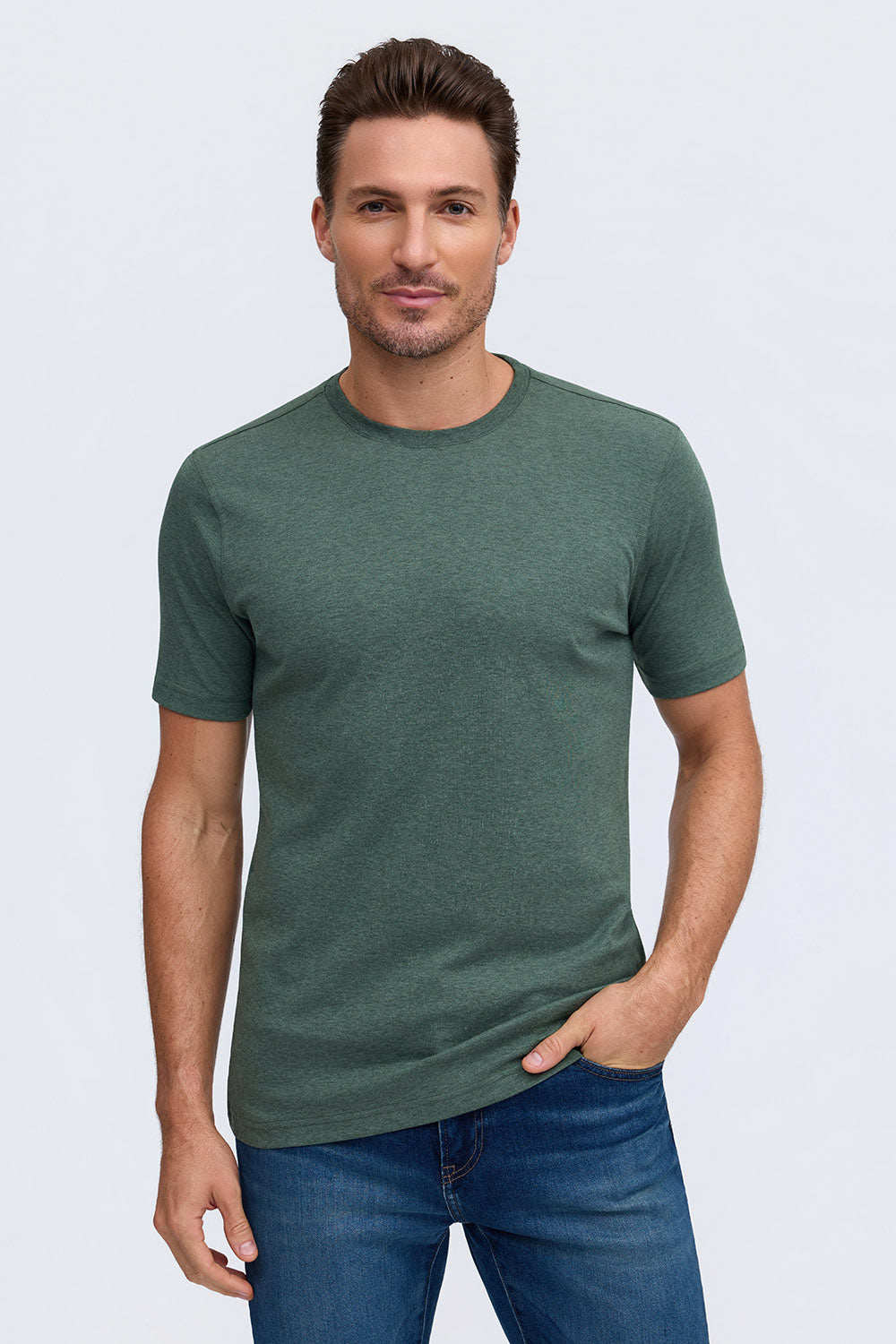 Raffi Aqua Cotton Lafayette Crew Neck Tee in Forest | Mondo Uomo Naples FL #Color_Forest