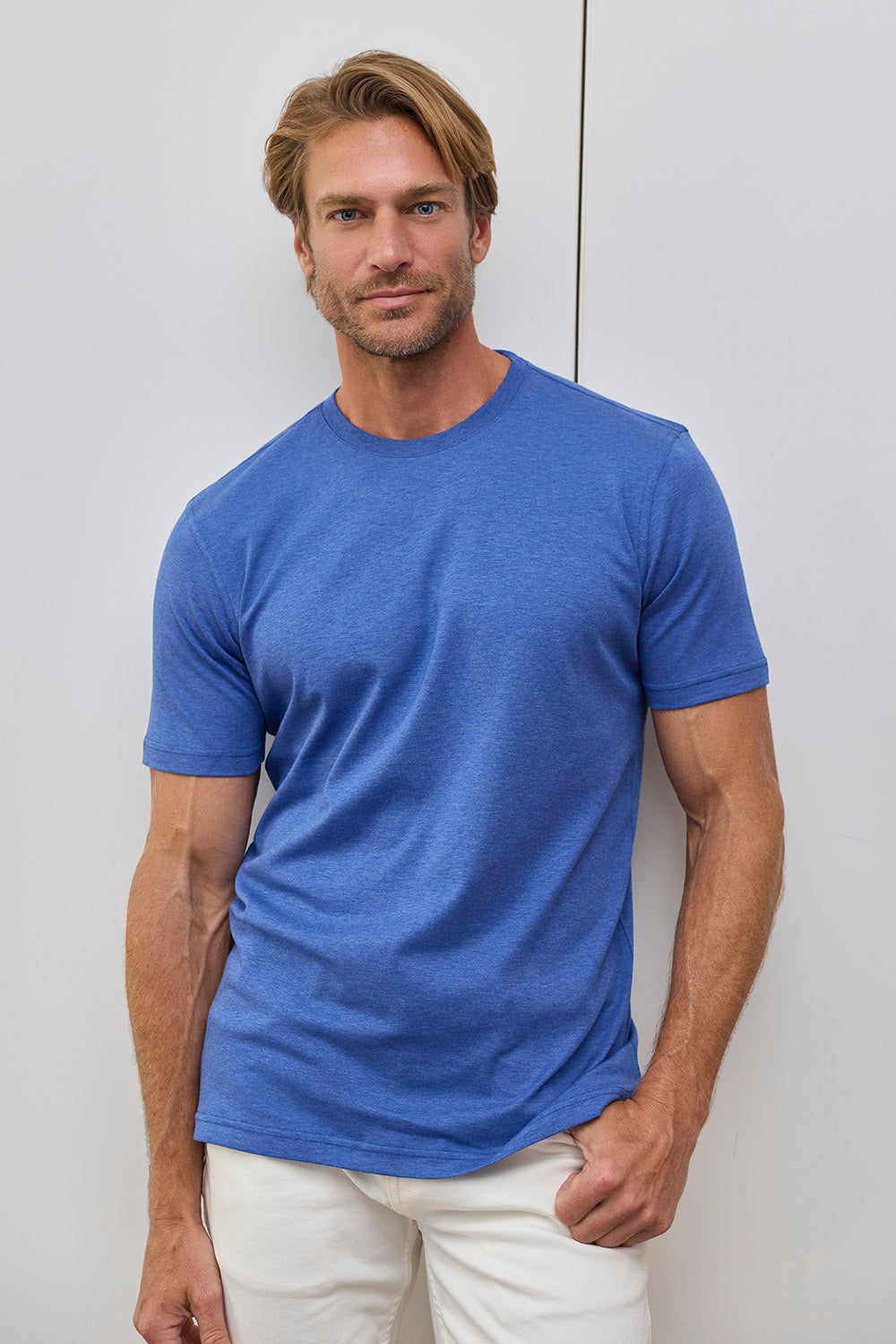 Raffi Aqua Cotton Lafayette Crew Neck Tee in Pool | Mondo Uomo Naples FL #Color_Pool