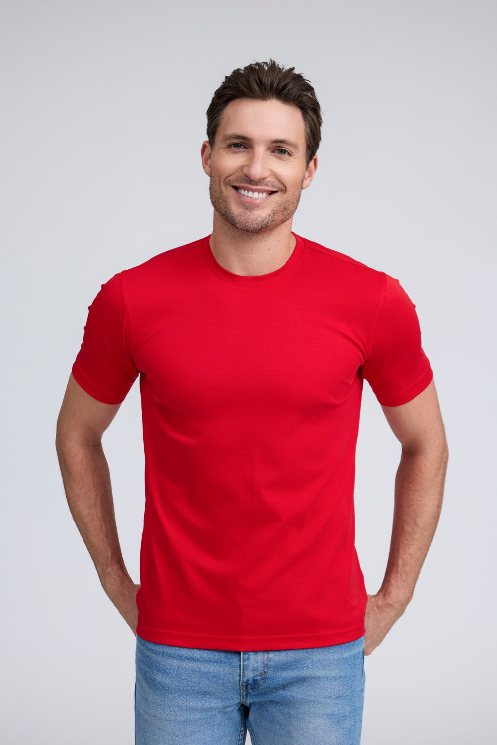 Raffi Aqua Cotton Lafayette Crew Neck Tee in Red | Mondo Uomo Naples FL #Color_Red