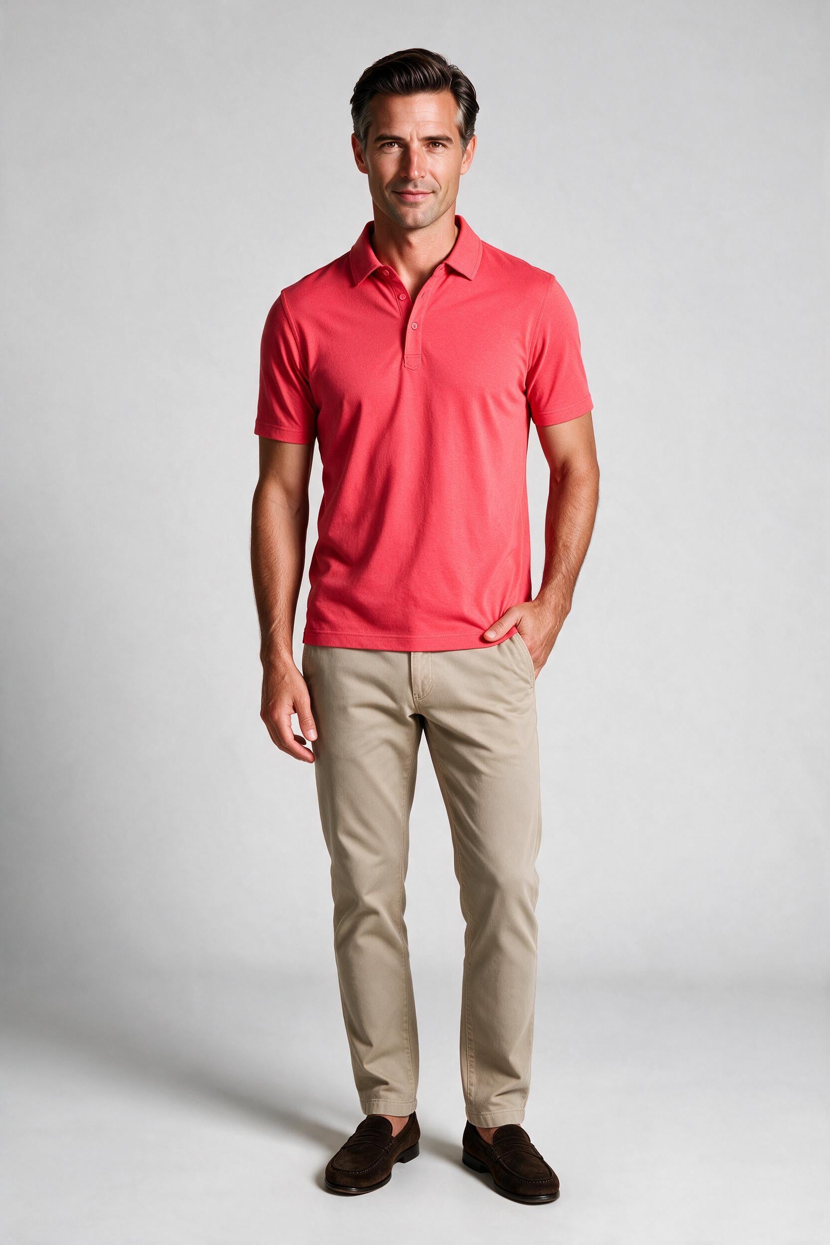 Raffi Aqua Cotton Sherwood Polo in Berry – on model #Color_Berry