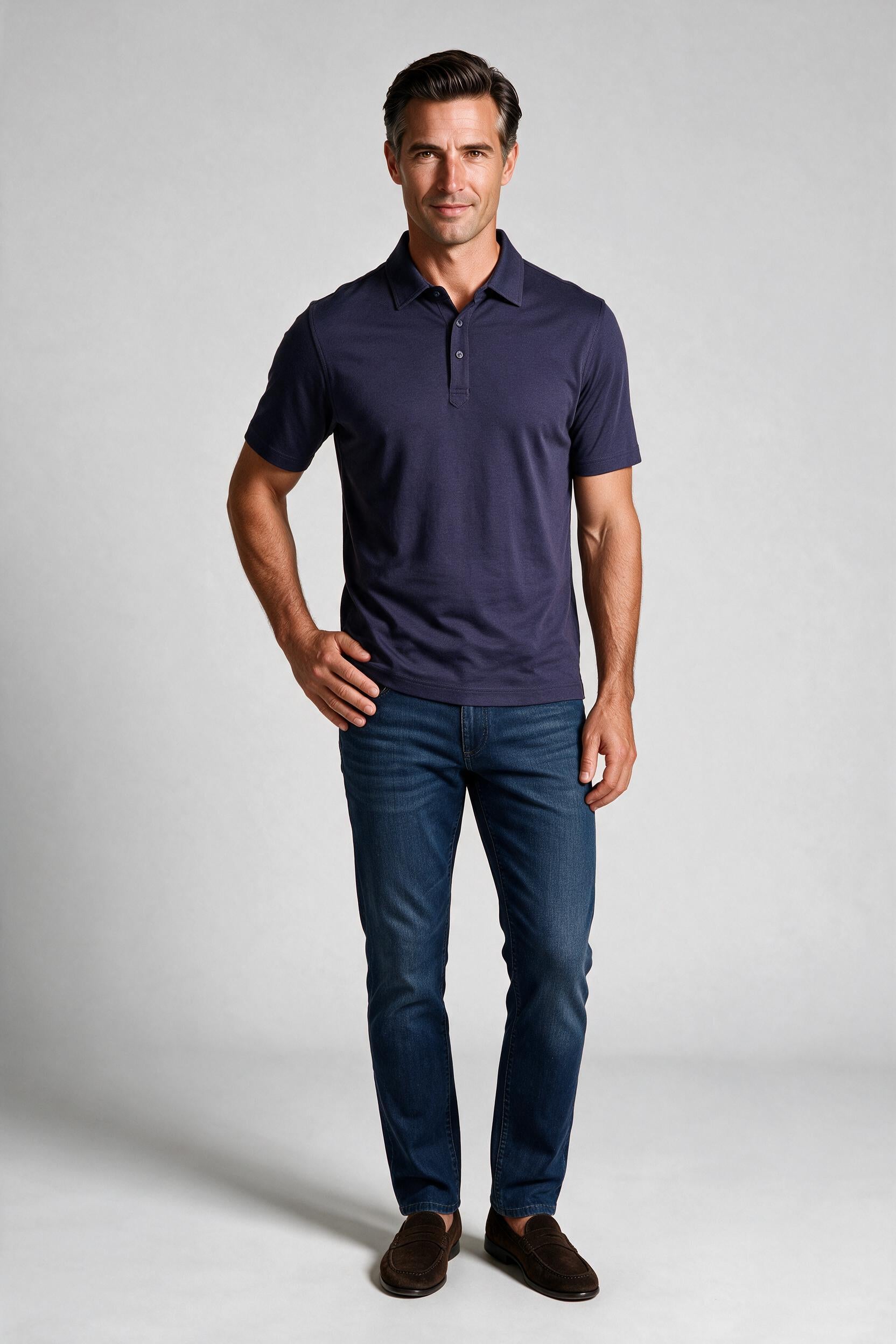 Raffi Aqua Cotton Sherwood Polo in Ocean – on model #Color_Ocean