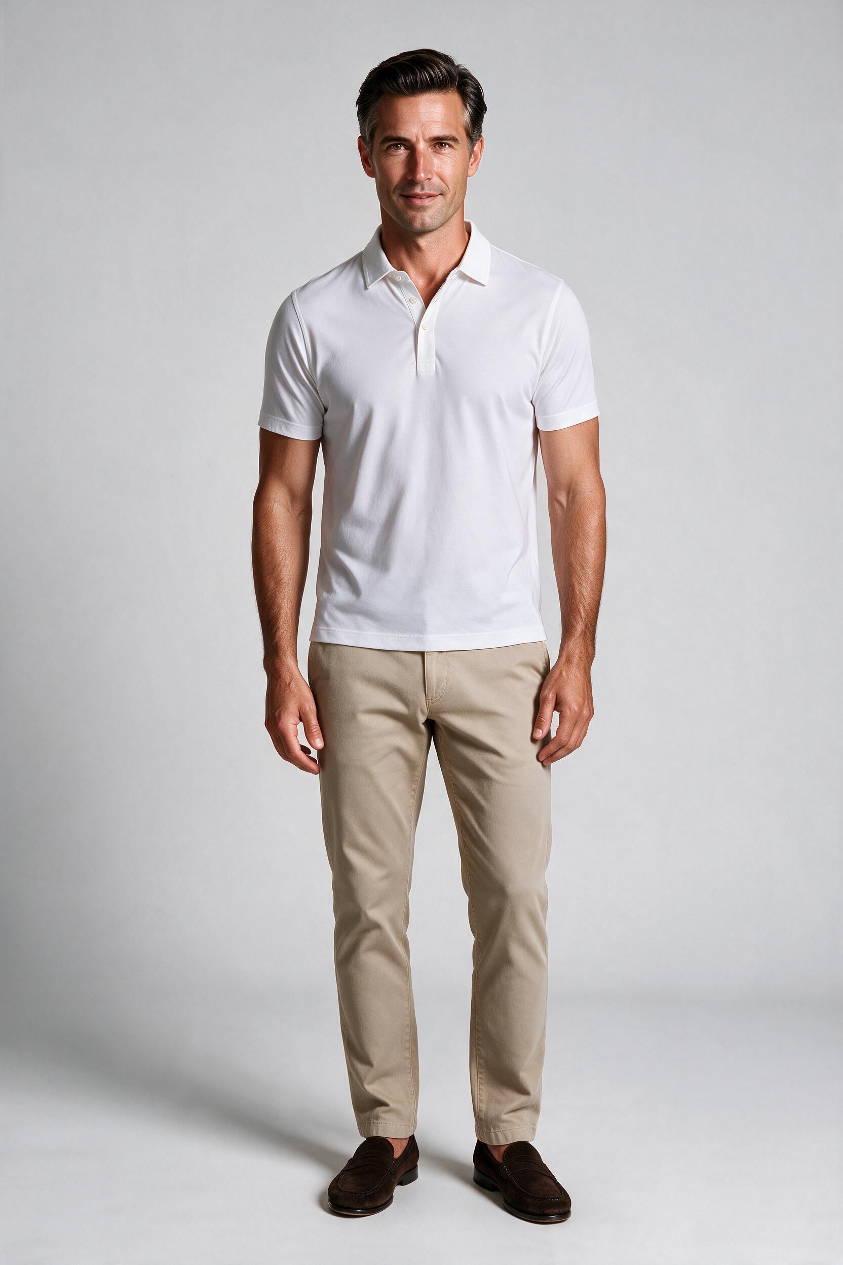 Raffi Aqua Cotton Sherwood Polo in White – on model #Color_White