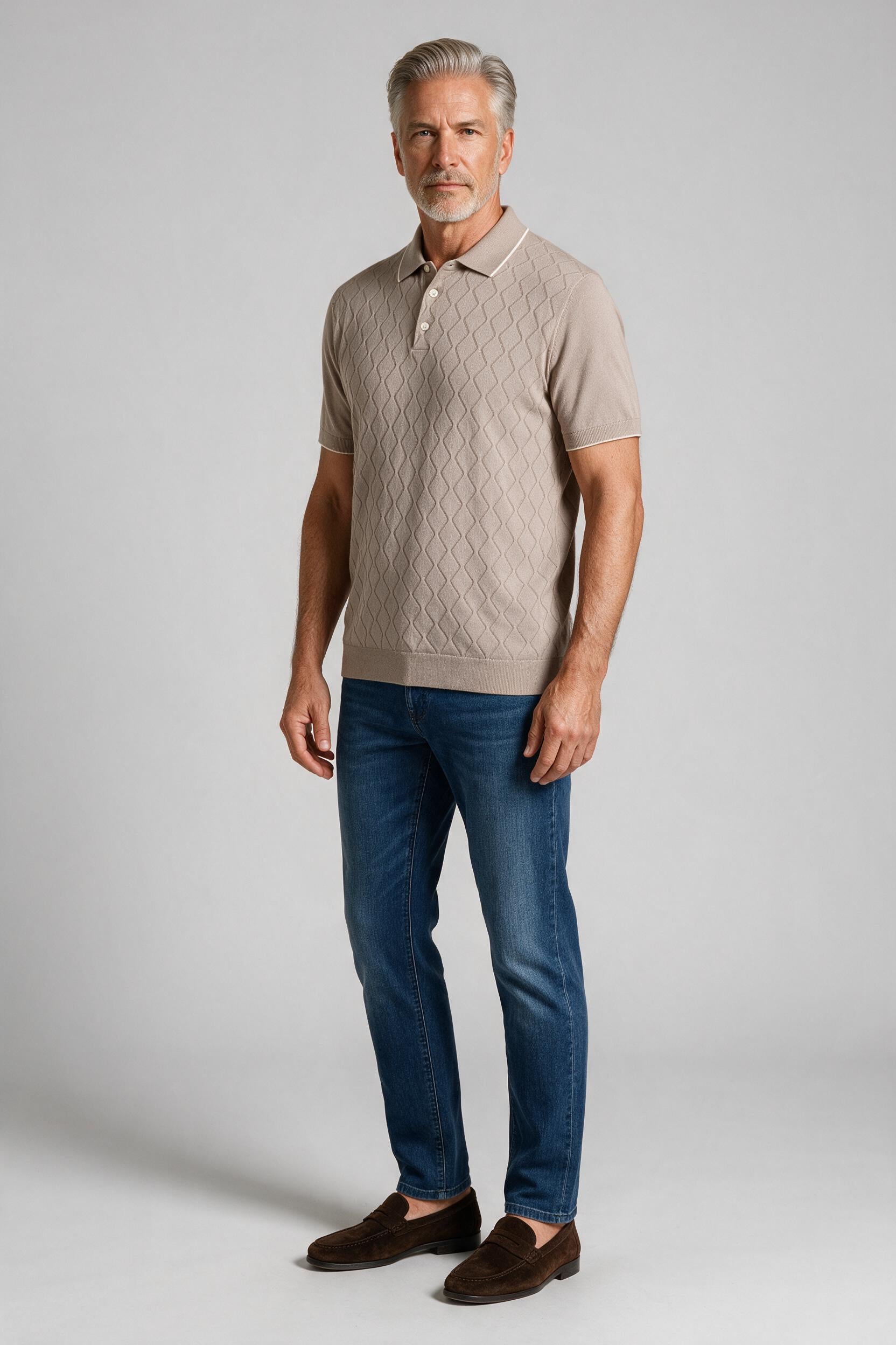 Bugatchi S/S Argyle Polo Sweater, Oatmeal | Mondo Uomo Naples FL