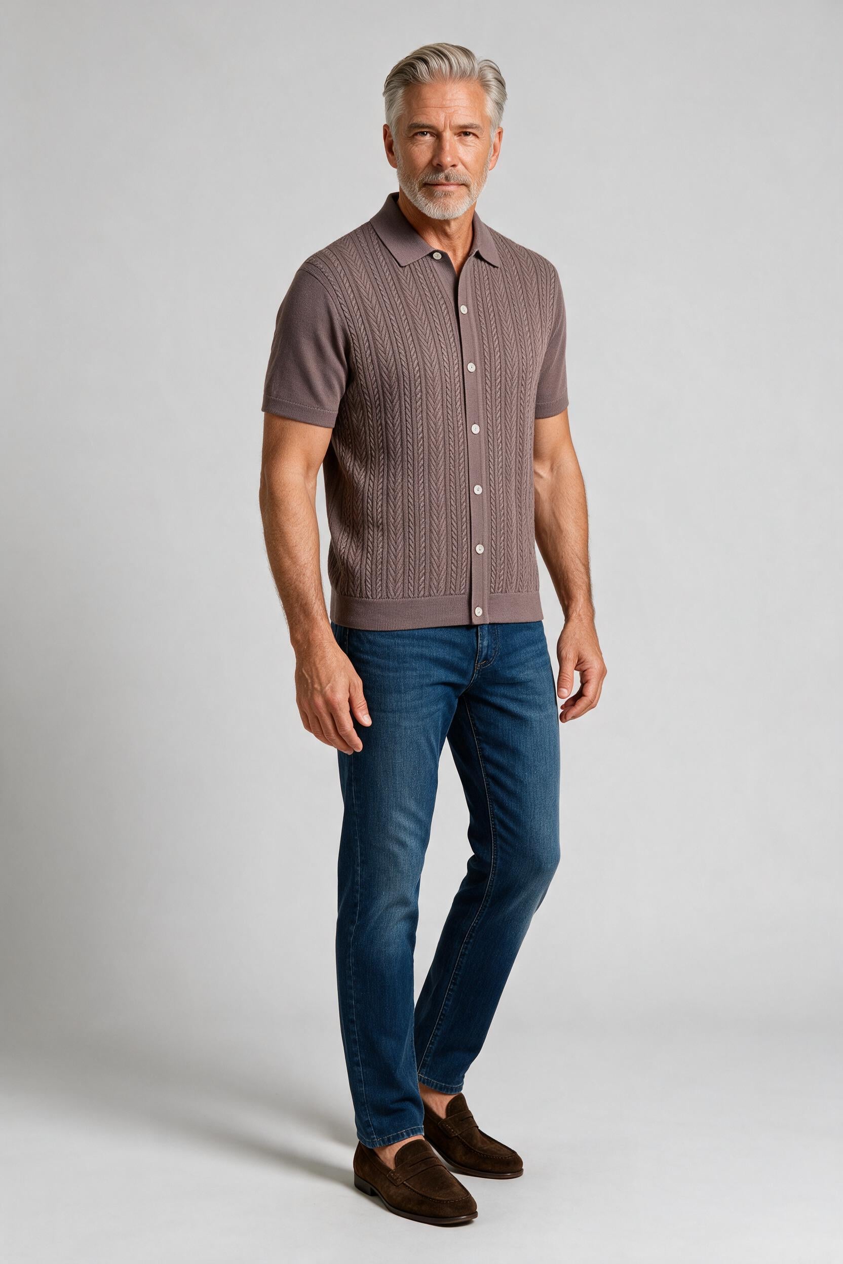 Bugatchi S/S Button front Knit Shirt, Walnut | Mondo Uomo Naples FL