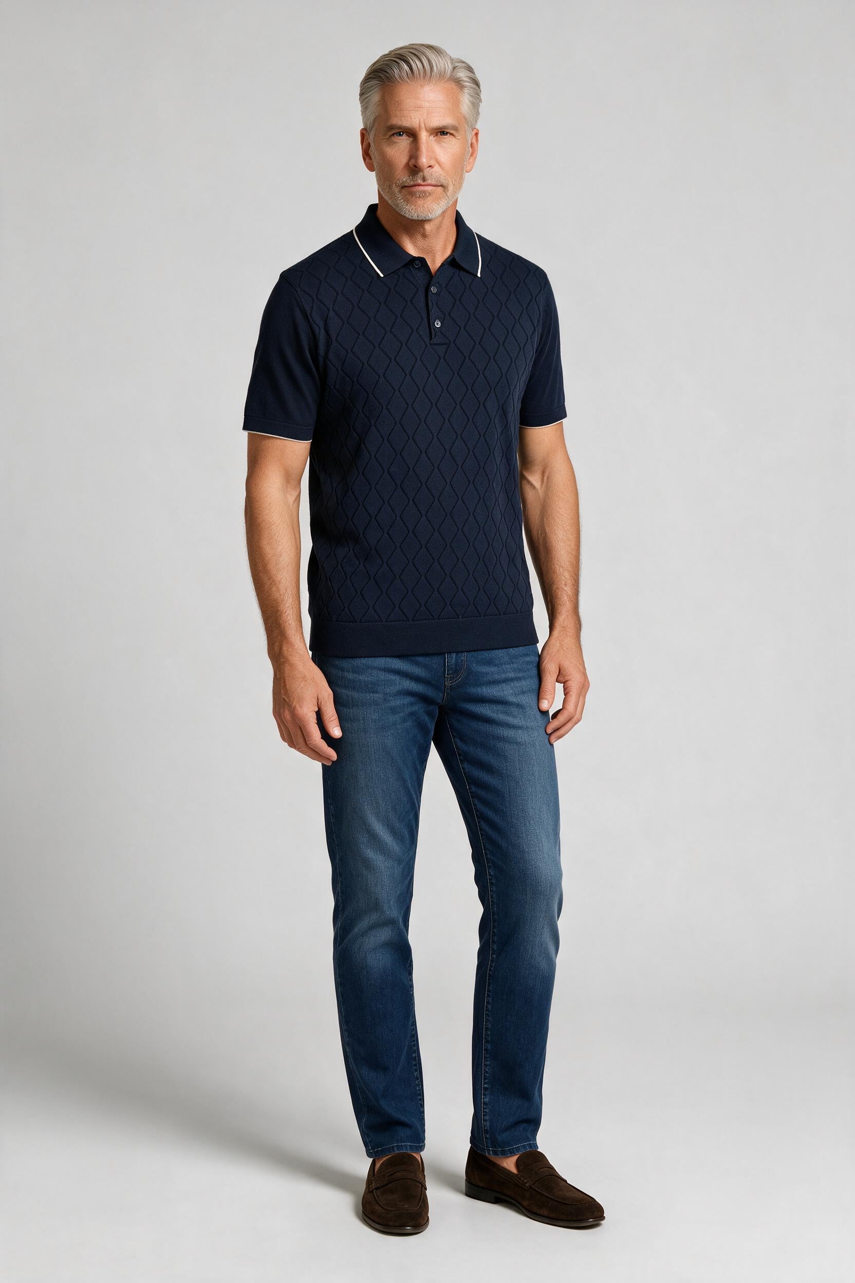 Bugatchi S/S Argyle Polo Sweater, Navy | Mondo Uomo Naples FL