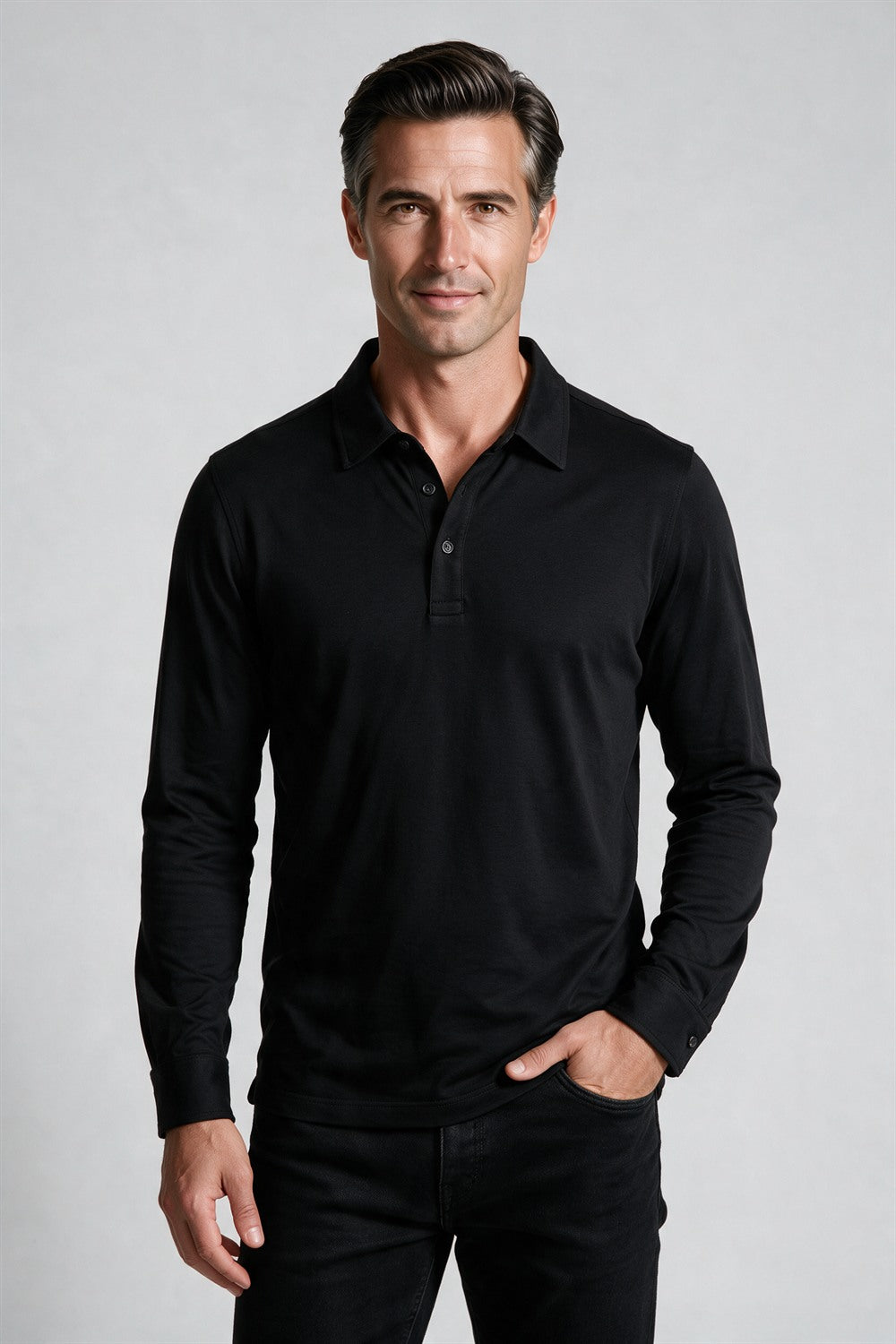 Raffi Aqua Cotton Riviera Polo in Black | Mondo Uomo Naples FL #Color_Black