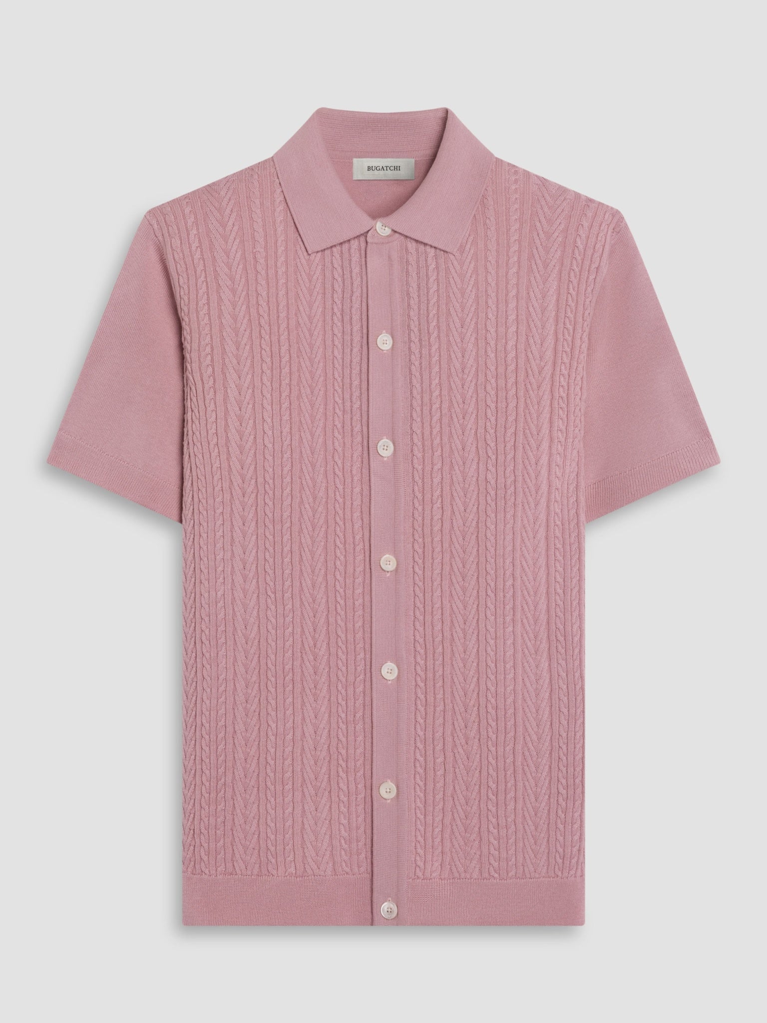 Bugatchi S/S Button front Knit Shirt, Dusty Pink