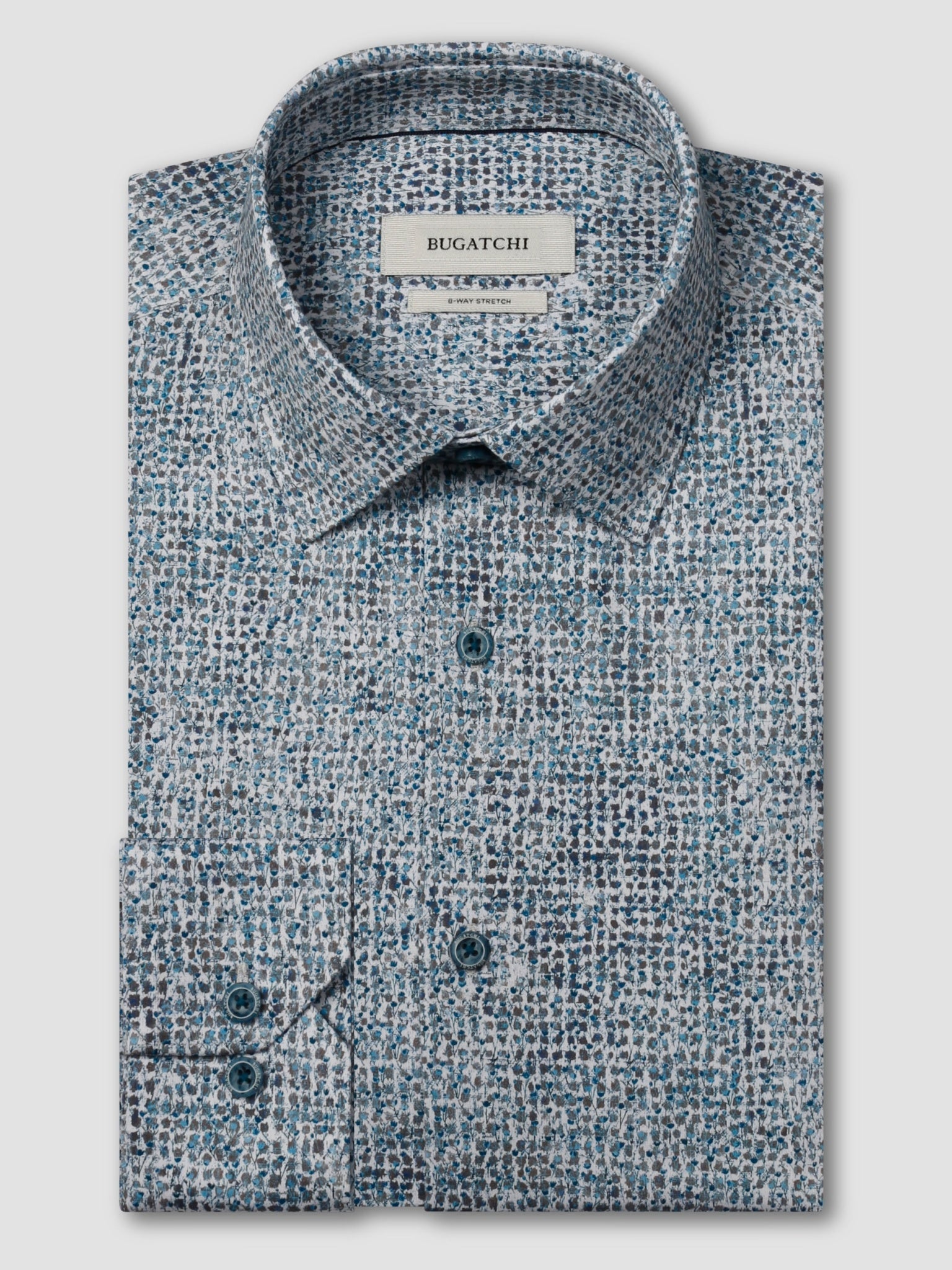 Bugatchi Ooohcotton L/S James Shirt, Teal | Mondo Uomo Naples FL