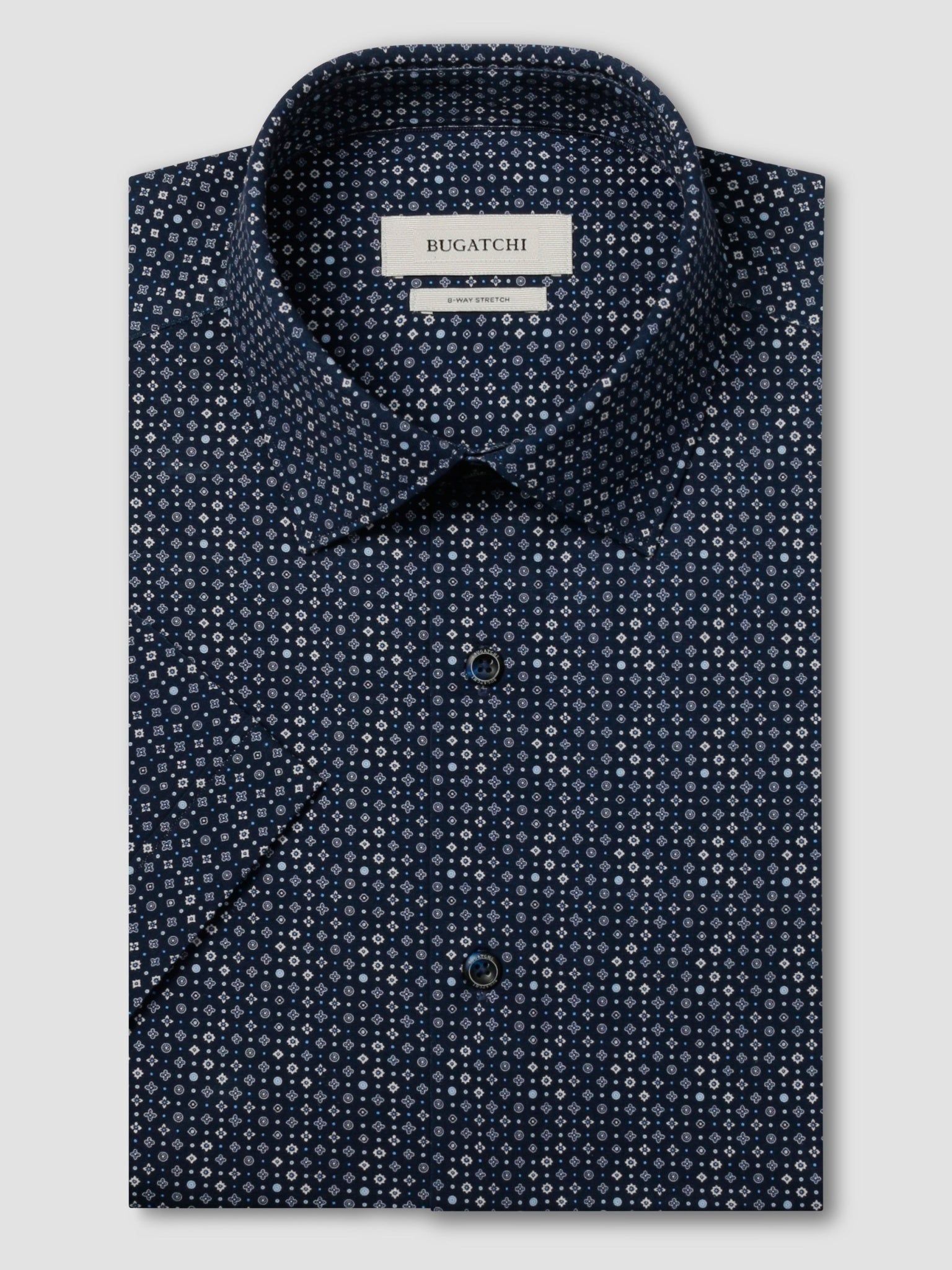 Bugatchi Ooohcotton S/S Miles Shirt, Navy | Mondo Uomo Naples FL