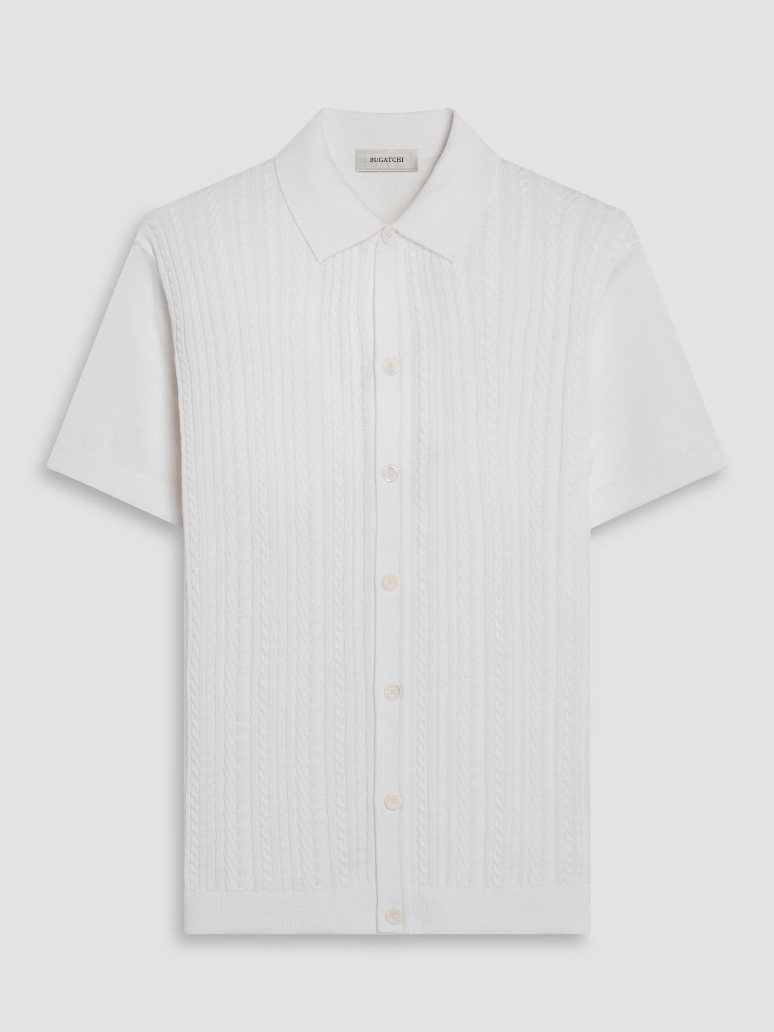 Bugatchi S/S Button front Knit Shirt, Chalk