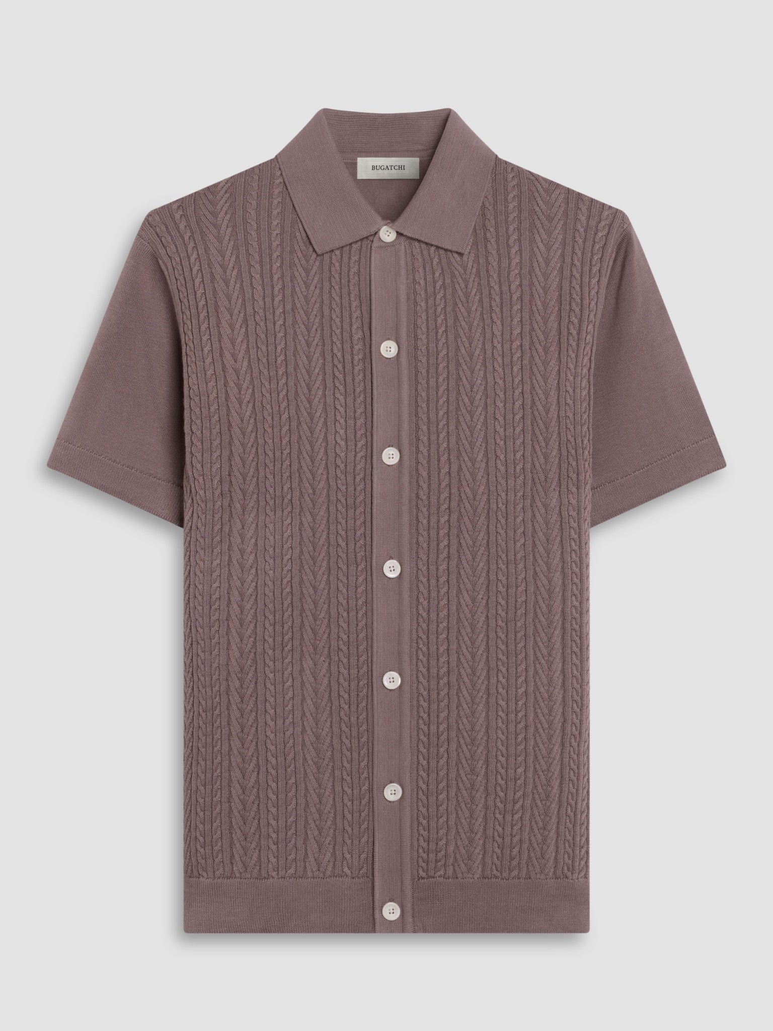Bugatchi S/S Button front Knit Shirt, Walnut
