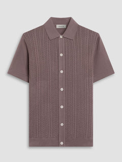 Bugatchi S/S Button front Knit Shirt, Walnut