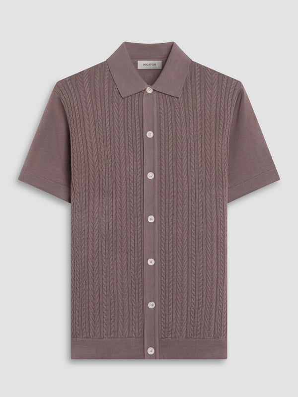Bugatchi S/S Button front Knit Shirt, Walnut