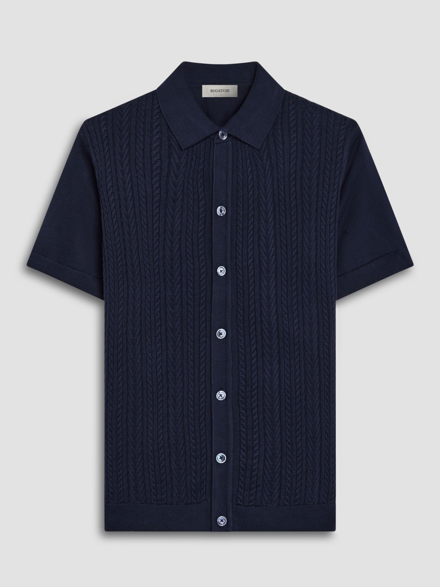 Bugatchi S/S Button front Knit Shirt, Navy