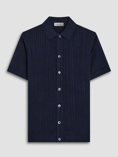 Bugatchi S/S Button front Knit Shirt, Navy