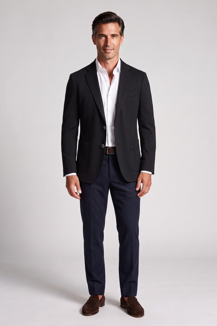 Sixty One Reda Wool & Cashmere Sport Coat, Black – full-length on model