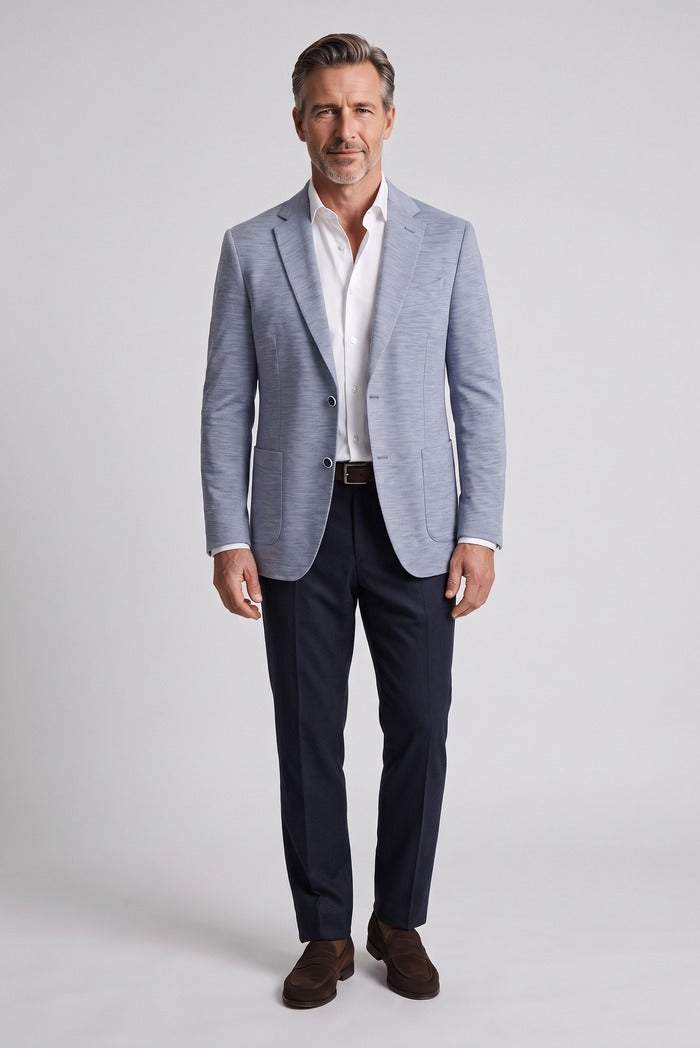 Sixty One Reda Wool & Cashmere Sport Coat, Blue – full-length on model