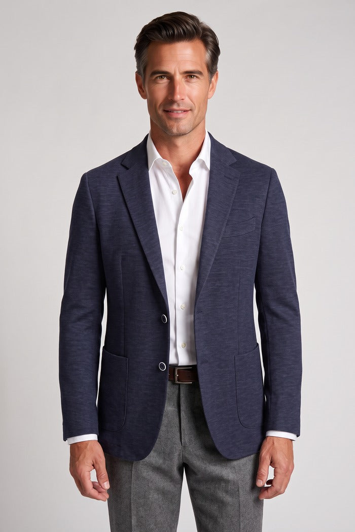 Sixty One Reda Wool & Cashmere Sport Coat, Navy – worn by model, close-up