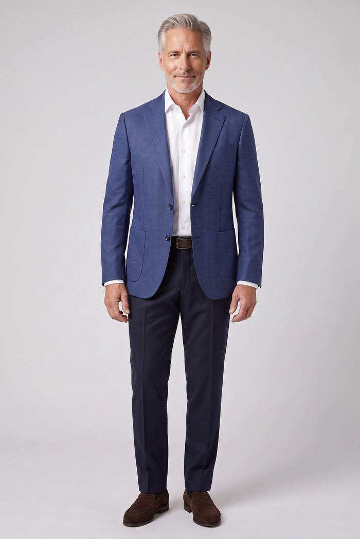 Sixty One Vitale Barberis Basketweave Sport Coat, Blue – full-length on model