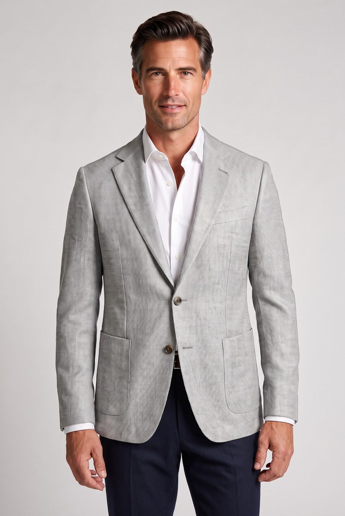 Sixty One Vitale Barberis Basketweave Sport Coat, Grey – worn by model, close-up
