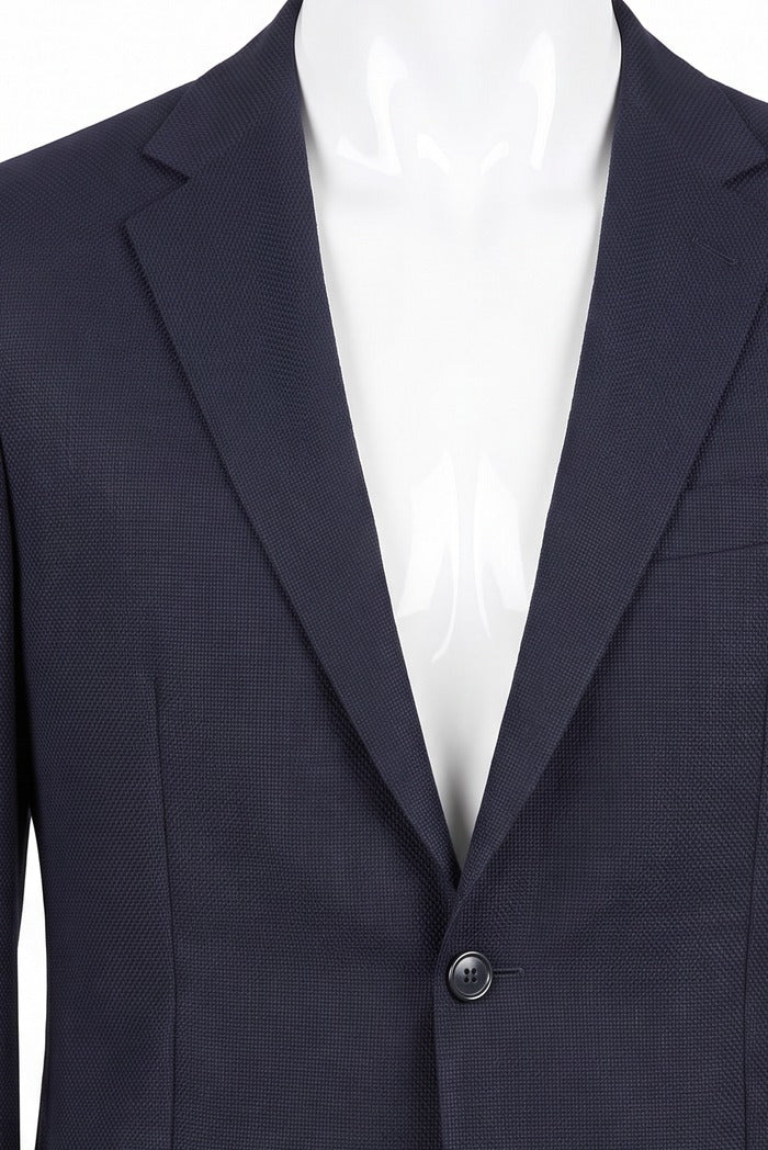 Sixty One Vitale Barberis Basketweave Sport Coat, Navy – lapel and fabric detail