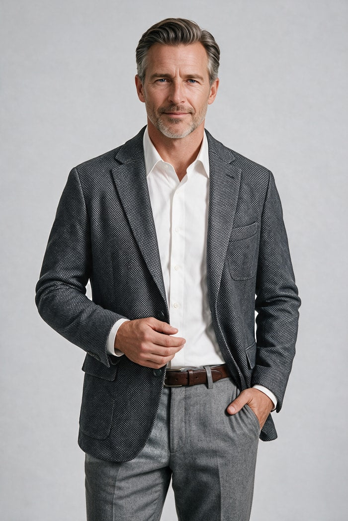 7 Downie Sette Vittorio Boucle Sport Coat, Charcoal – view 2