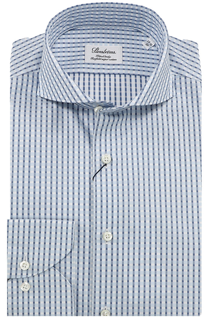 Stenstroms Blue Mini Check Shirt